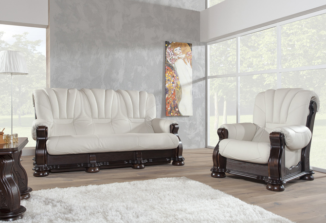 Leder Sofagarnitur der Luxus Klasse mit echtem Holzgestell Garnitur 3+2 Sofa